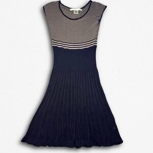 Max Studio Y2K Black Knit Midi Dress Mixed Pattern Cotton Rayon Small